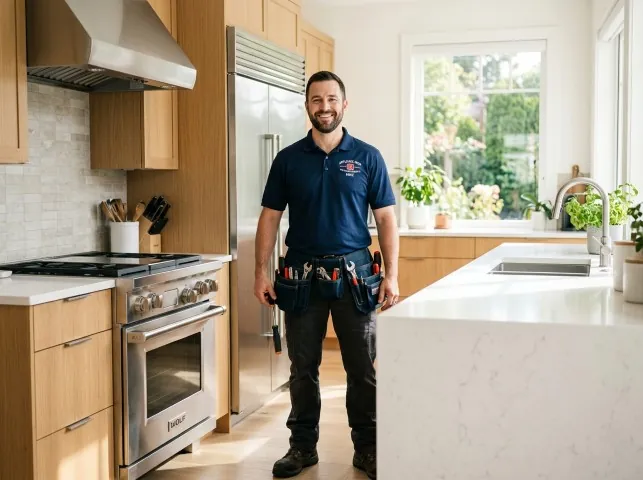 Appliance Repair Hero technician in a Banning, CA kitchen after an appliance repair